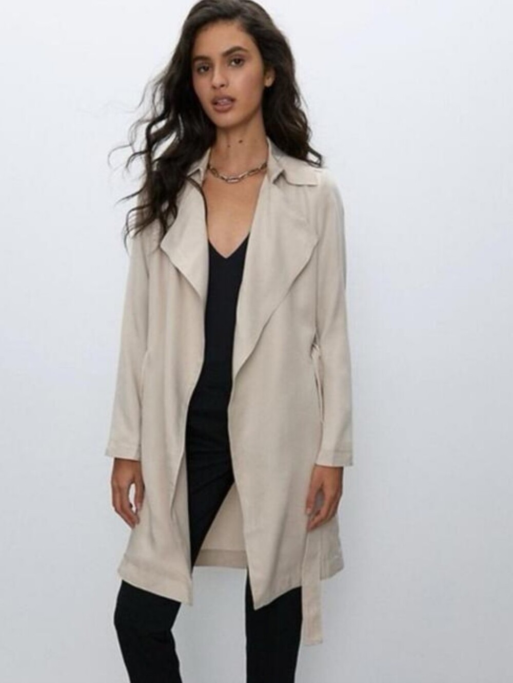 Aritzia Beige Long Draped Trench Coat